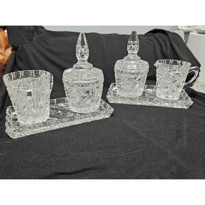 Vintage American Brilliant Cut Glass Creamer, Sugar, & Tray Set- (2 sets)